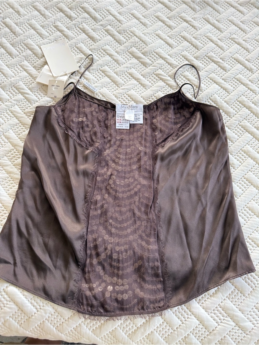 MaxMara Brown Satin Lace-Panel Slip Top